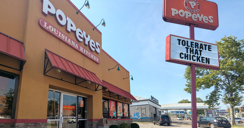 Was This Legally Mandated Or Something? Popeyes Just Quietly Changed Their Slogan From ‘Love That Chicken’ To ‘Tolerate That Chicken’